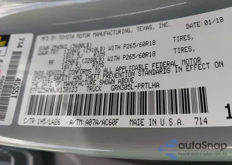 2018 Toyota Tacoma Limited from USA, damaged, VIN 5TFGZ5AN0JX130123